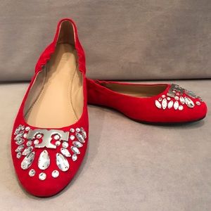 Tory Burch Delphine Crystal and Suede Ballet Flats